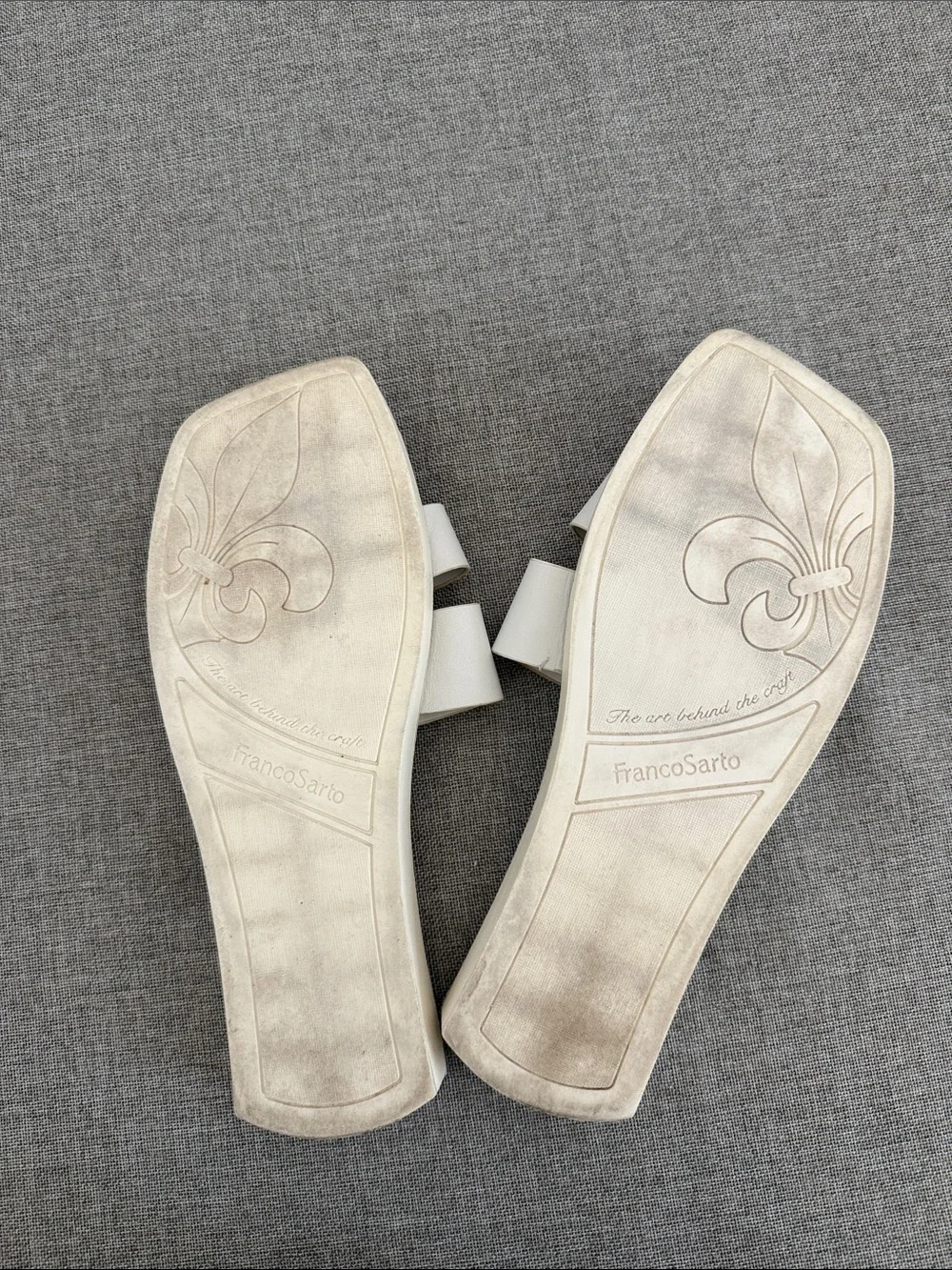 Franco Sarto White Double-Strap Leather Slide Sandals